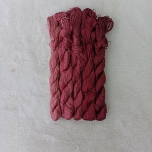 May include: A bundle of six strands of red and pink embroidery floss.