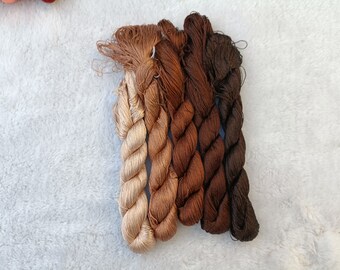 Silk thread brown 5 skeins natural mulberry silk embroidery threads silk embroidery floss hand embroidery chan-hua#0065