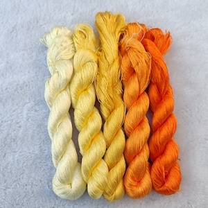 Silk thread yellow orange 5skeins natural mulberry silk embroidery threads silk embroidery floss hand embroidery chan-hua#0085