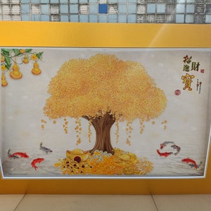 Wandbild Ungerahmt Stickerei Wandbild Wohnkultur Exquisite Chinesische Handgemachte Seidenmalerei Geldbaum Suxi Stickerei GRÖSSE 50X 80 CM