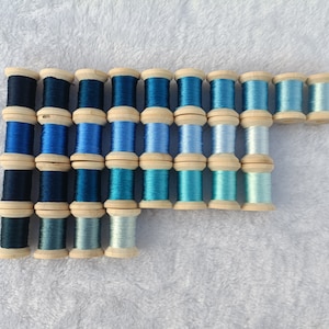Embroidery silk spools | Pack of 30 spools hand-dyed 100% natural mulberry silk embroidery threads hand embroidery blue colors shades