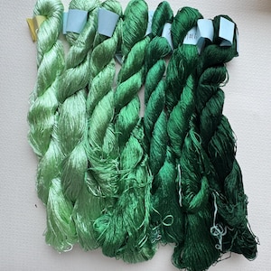 7 skeins hand-dyed 100% natural mulberry silk embroidery floss threads for hand embroidery pure genuine silk hand Green embroidery silk #91
