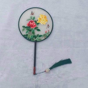Peony Oriental Chinese Double-sided Hand Embroidery Art Round Fan Finished Framed