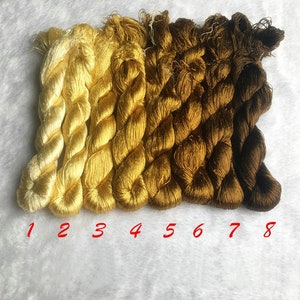 8 skeins hand-dyed 100% yellow brown natural mulberry silk embroidery floss threads for hand embroidery #21
