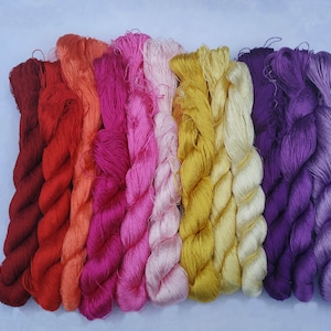 12 skeins hand-dyed 100% natural mulberry silk embroidery floss threads for hand embroidery for making silk wrapped flowers #HG001