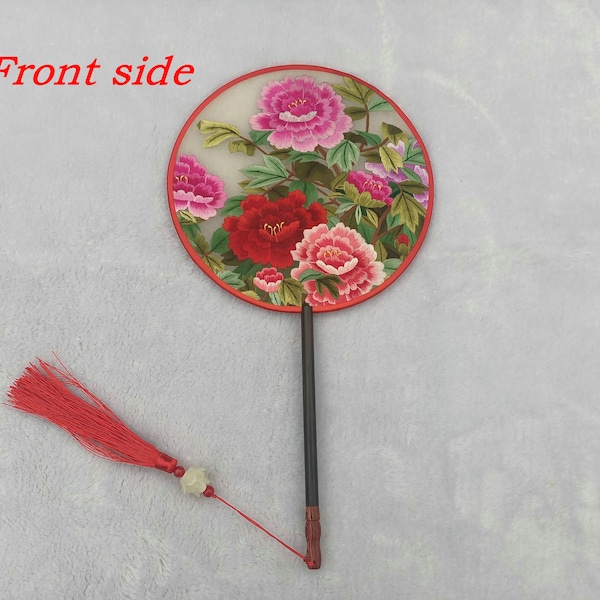 Peony Flower Oriental Chinese Double-sided Hand Embroidery Art Round  Silk embroidery Fan Finished  Suzhou Embroidery MOthers' day gift