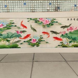 Wandhängen Lotusblume roter Karpfen ungerahmte Malerei Wohnkultur Exquisite chinesische handgemachte Seide Suxi Stickerei 60X 160 cm