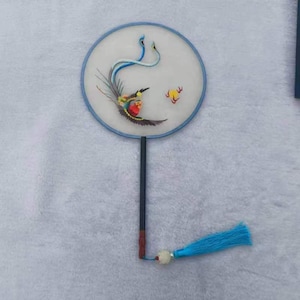 Phoenix Oriental Chinese Double-sided Hand Embroidery Art Round Fan Finished Framed Birthday gift