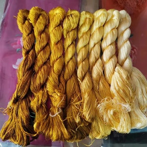 8 skeins hand-dyed 100% yellow brown natural mulberry silk embroidery floss threads for hand embroidery pure silk#63