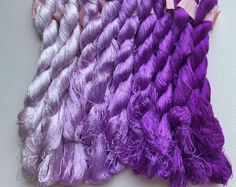 Purple 9 skeins hand-dyed 100% natural mulberry silk embroidery floss threads for hand embroidery genuine silk hand embroidery silk #123