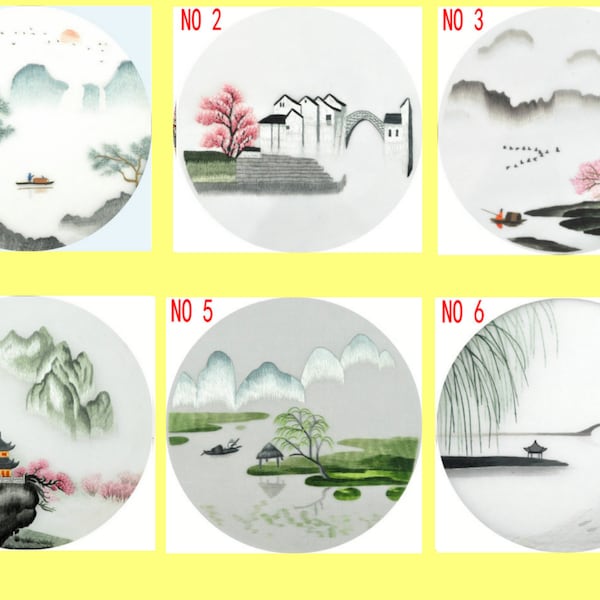 China Suzhou hand embroidery DIY kit unfinished mulberry silk embroidery landscape  Pattern Full Kit Hoop Needle preprint fabric silk yarn