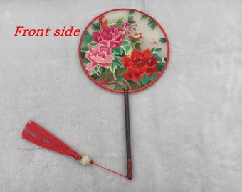 Broderie orientale de Suzhou, fleur de pivoine, broderie chinoise recto-verso à la main, art rond, broderie en soie, éventail, cadeau de fête des mères