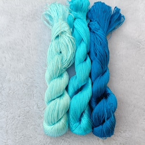 Silk thread blue 3 skeins natural mulberry silk embroidery threads silk embroidery floss hand embroidery chan-hua#293