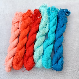 Silk thread red & blue color pack 6 skeins natural mulberry silk embroidery threads silk embroidery floss hand embroidery chan-hua#G6