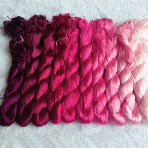 10 skeins hand-dyed 100% natural mulberry silk embroidery floss threads for hand embroidery, for making silk wrapped flowers #25