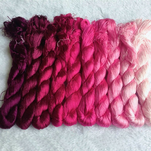 10 skeins hand-dyed 100% natural mulberry silk embroidery floss threads for hand embroidery, for making silk wrapped flowers #25