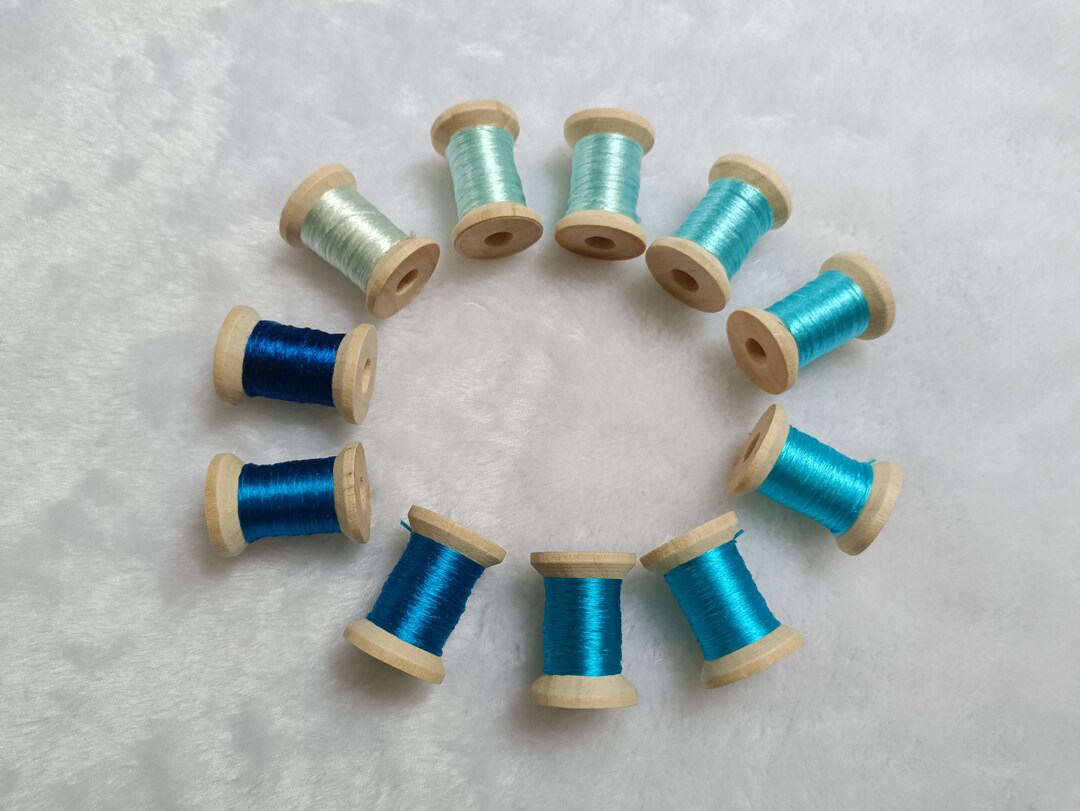 Blue Color Shades Silk Thread 11 Spools Hand-dyed Mulberry Silk ...