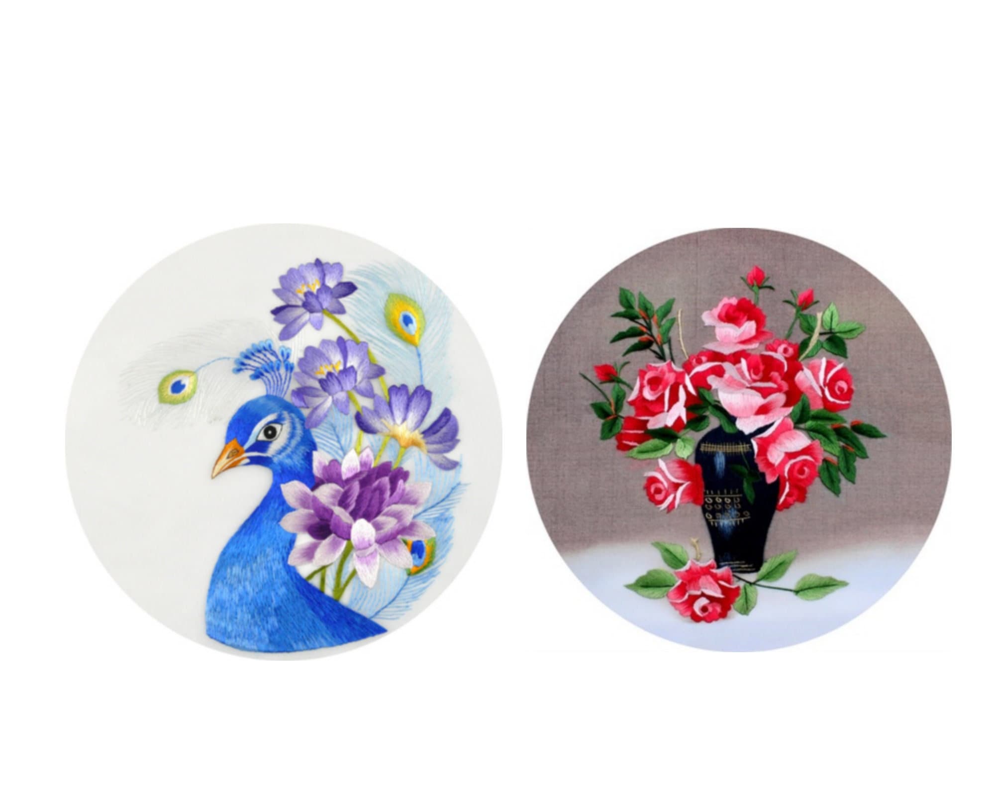 Peacock rose embroidery DIY Suzhou hand embroidery DIY kit unfinished silk embroidery Flower Patern  Kit Needle preprint fabric silk yarn