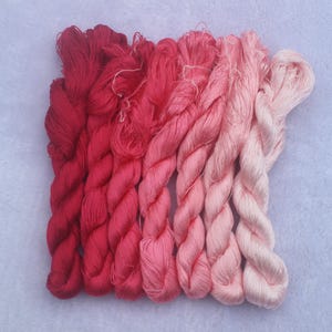 7 skeins hand-dyed 100% natural mulberry silk embroidery floss threads for hand embroidery pure genuine silk hand PINK embroidery silk #124