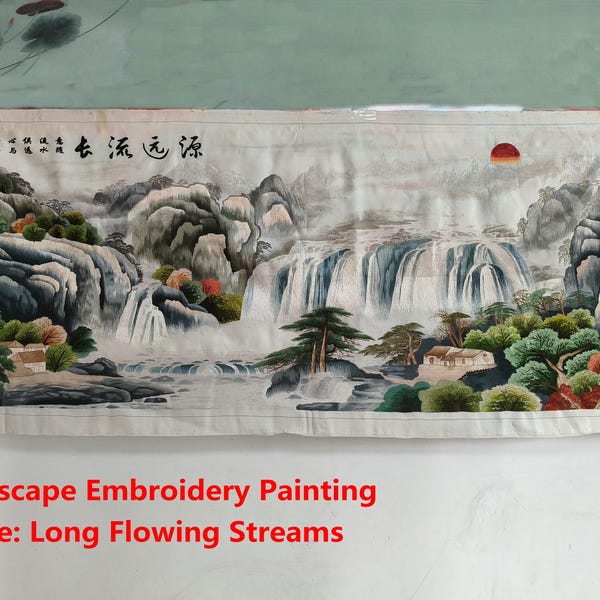 Old Chinese Suzhou handmade silk embroidery landscape scenery unframed painting walling hanging Home Decor Exquisite gift  60X 160CM