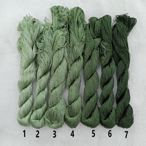 Chinese Mulberry Silk Embroidery Floss, Greyish-Green Shades (7 Skeins) #15