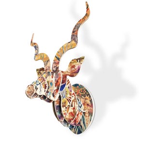 African Animal Kudu Head with Artist Print - Savanna | Faux Deer Head | Wall mount | South Africa