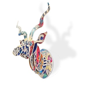African Animal Kudu Head with Artist Print - Wildlife | Faux Deer Head | Wall mount | South Africa