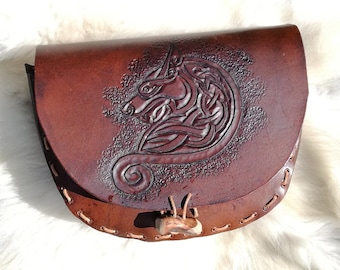 Handmade Leather Celtic Bag - Custom Viking Knotwork Belt/Shoulder Bag