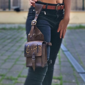 Custom Leather Leg Bag: Handmade Pocket Purse with Engraving