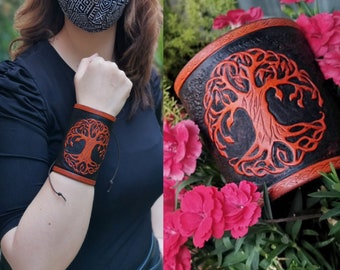 Custom CELTIC BRACELET Decorated leather armlet bracer arm high quality italian handmade accessory viking larp hystorical knot tree of life