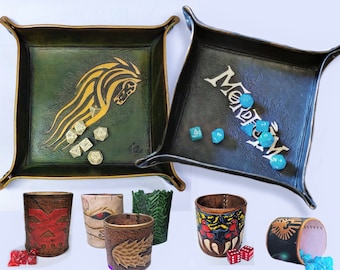 Leather Dice Tray - DnD Board Dungeons&Dragons customizable handmade geek games accessory