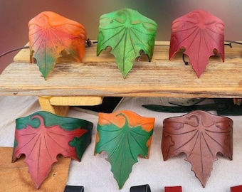Handmade Leather Leaf Bracelet – Elven, Boho, Custom Color