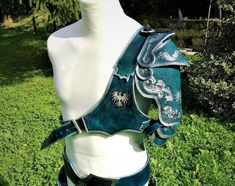 Leather armor with eagle hawk leather spaulder pauldron belt tassets light warrior larp cosplay theater armor medieval fantasy costume