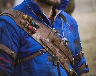 Leather Larp Bandolier, Italian Leather Alchemist Costume Accessory