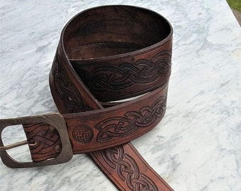 Italian high quality leather BELT present for him and her unisex brown black decorated fancy custom hips clothing accessory celtic design