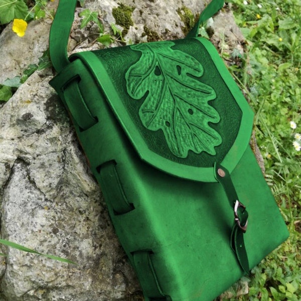 Sac à main fourre-tout rectangulaire en cuir avec feuille Elf CUSTOM sac à main de haute qualité nature personnalisé Hippie épaule GN cosplay carré sac à bandoulière