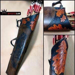 Leather Quiver with Oak Leaf Archer Elf Pixie Ranger Larp Cosplay Theater Quiver Side Back Bow Arrows Robin Hood