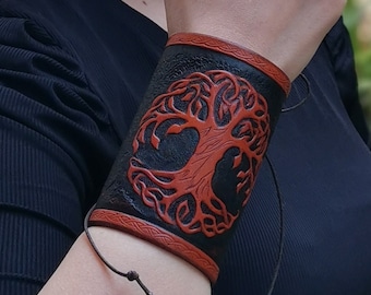 Handmade Leather Tree of Life Bracelet, Carved Celtic Gaelic Symbol