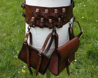 Handmade Leather Alchemist Belt – Potion Holder, LARP Cosplay Costume