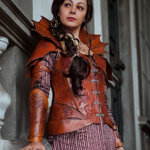 Galavant inspired Leather ARMOR female warrior/ Madalena high quality CUSTOM bustier gorget leaves elf elves druid armor cosplay larp outfit