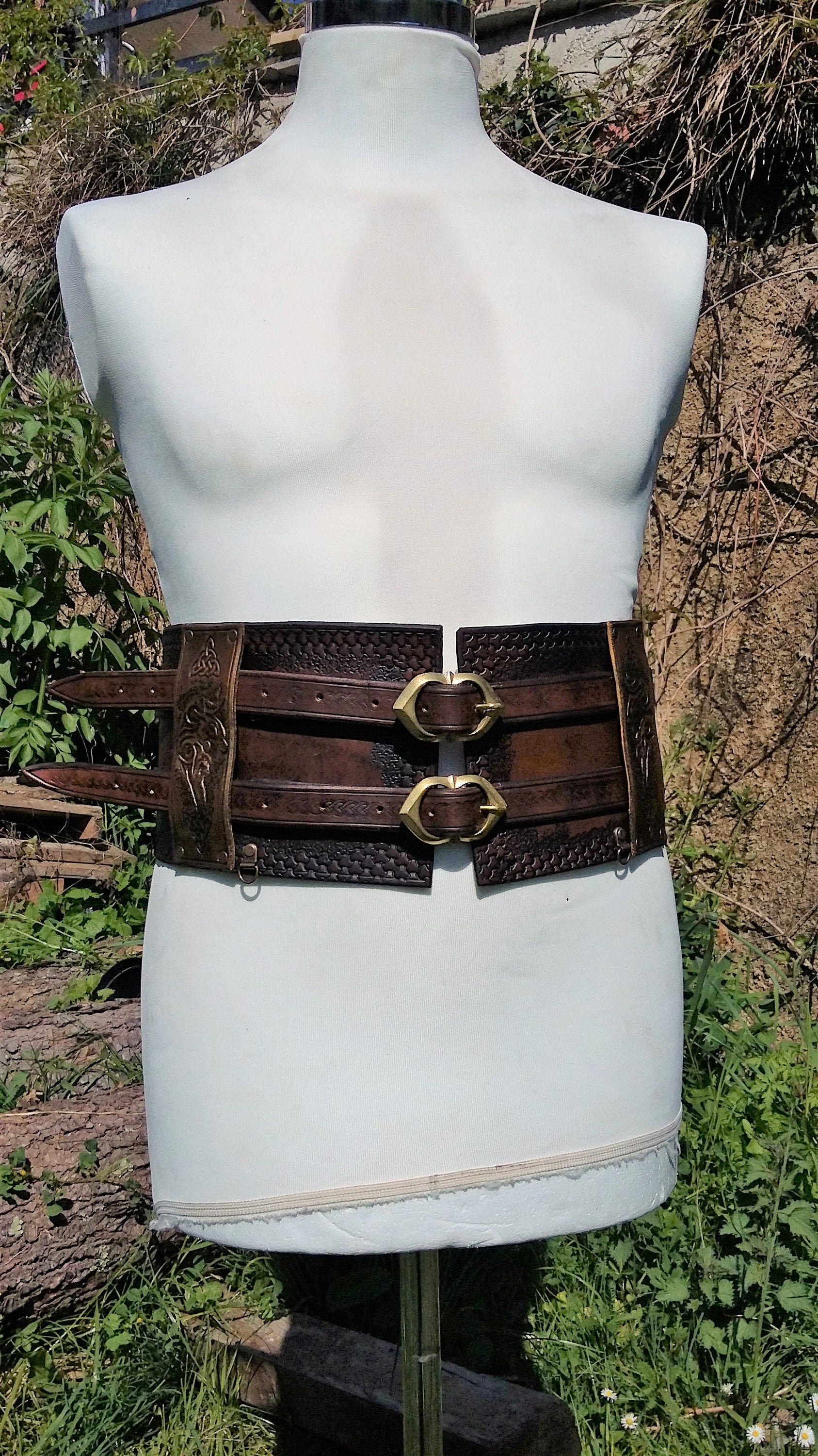 Leather Pirate Belt, Double Buckle Celtic Waistband - Larp 