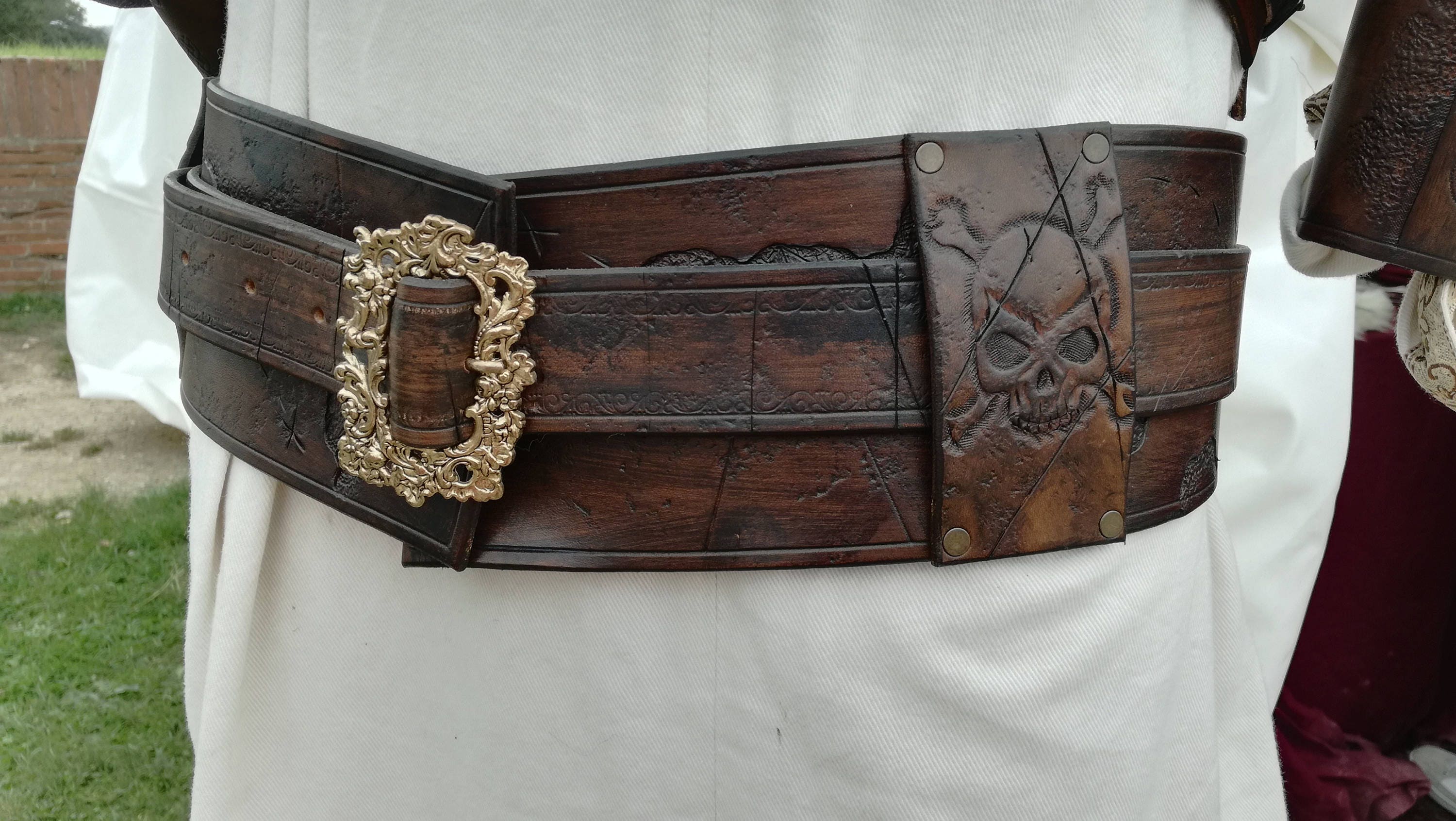 Pirate belt with metallic buckle and jolly roger buccaneer Etsy