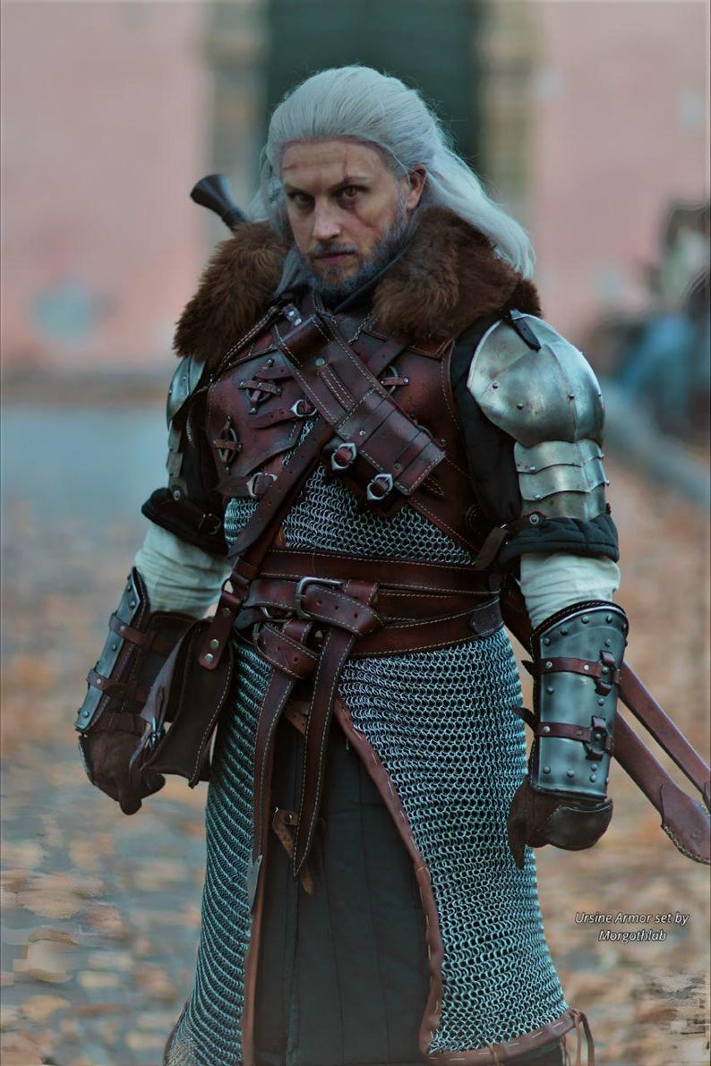 Handmade Leather Witcher Armor: Geralt of Rivia, Bear / Ursine School Armor Accessories Iron Chainmail