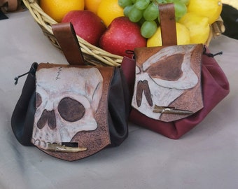 Leather Skull Coin & Dice Purse - LARP Fashion, Pirate Clutch