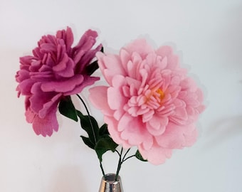 Fleur en laine : La Pivoine - Peony - Pfingstrose - wool flowers - Wollblumen