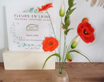 Bouquet de pavots de californie et herbes en laine feutrée -Wollblumen - wool flowers