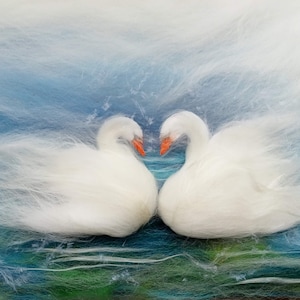 tableau en laine : couple de cygnes image 1