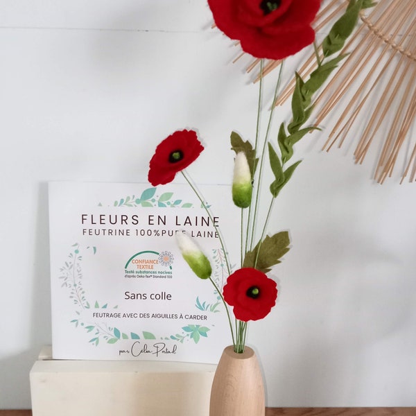 Bouquet de coquelicots et herbes en feutrine pure laine