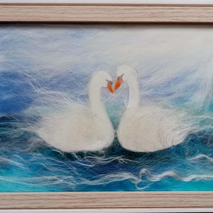 tableau en laine : couple de cygnes image 4