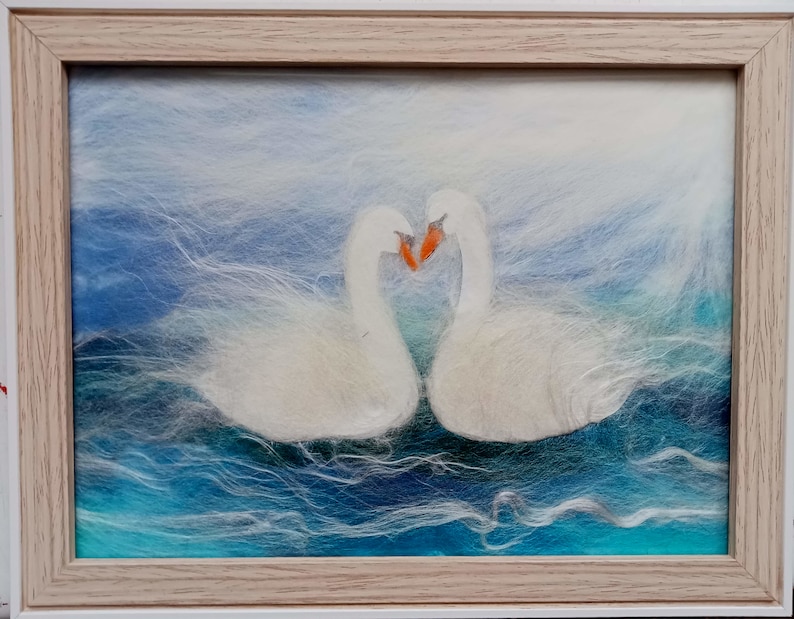 tableau en laine : couple de cygnes image 4